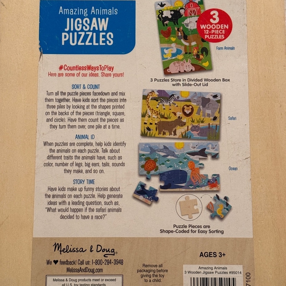 Melissa & Doug Wooden 3-Puzzle Set - Ocean, Safari, Farm Animals - Picture 6 of 6